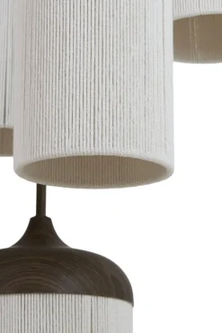 Light en Living Hanglamp 5L Ø50x32 cm DANIA houtprint donkerbruin+touw crème