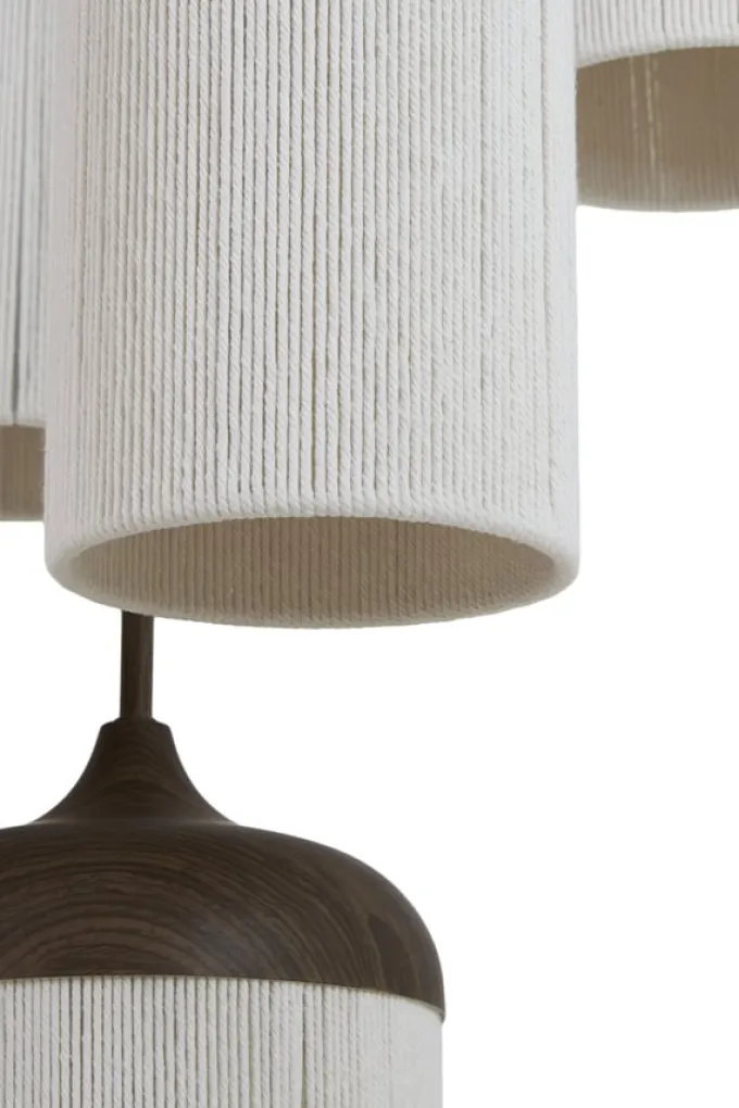 Light en Living Hanglamp 5L Ø50x32 cm DANIA houtprint donkerbruin+touw crème