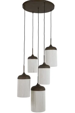 Light en Living Hanglamp 5L Ø50x32 cm DANIA houtprint donkerbruin+touw crème