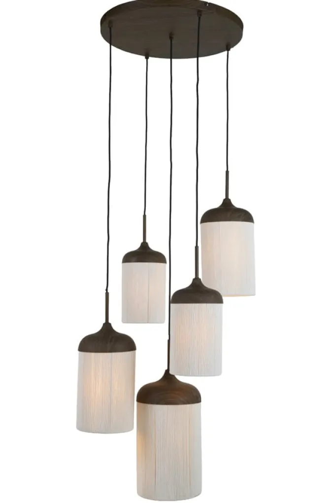 Light en Living Hanglamp 5L Ø50x32 cm DANIA houtprint donkerbruin+touw crème