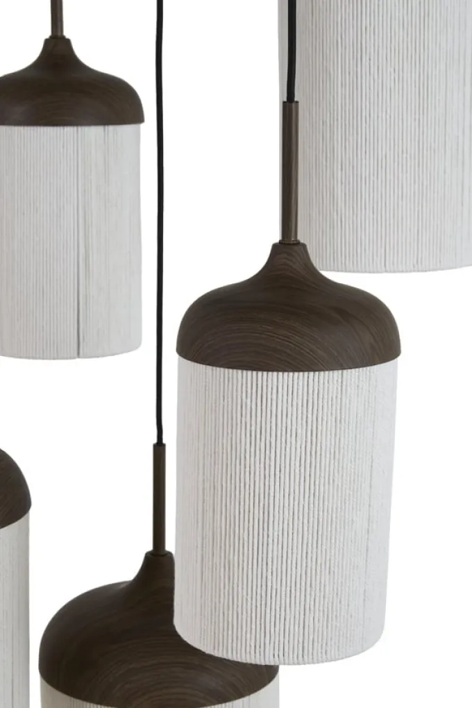 Light en Living Hanglamp 5L Ø50x32 cm DANIA houtprint donkerbruin+touw crème