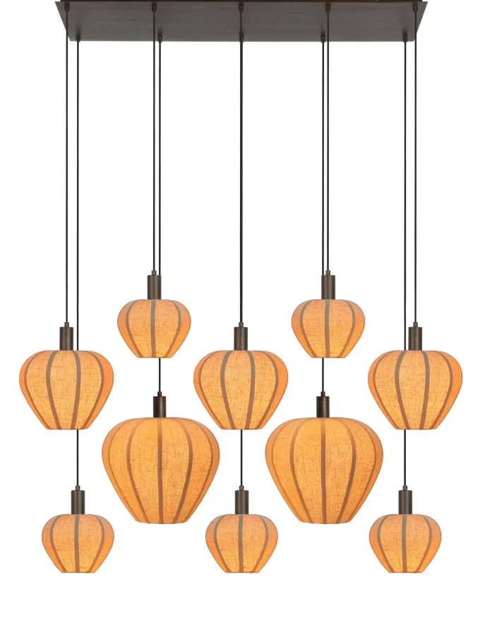 Light en Living Hanglamp 10L 144x49x200 cm HUXI Donkerbruin houtprint + linnen crème