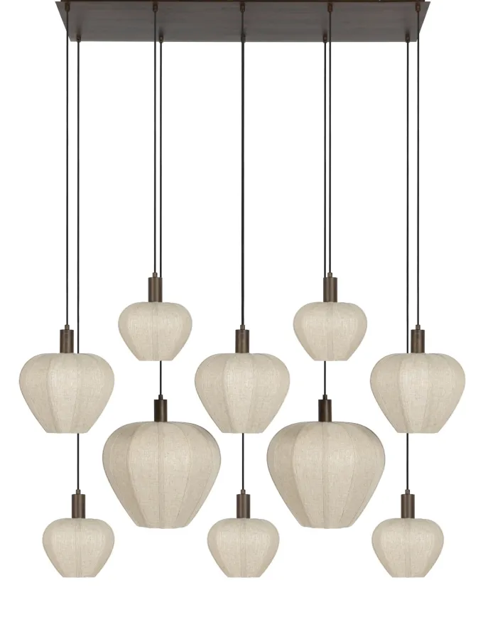 Light en Living Hanglamp 10L 144x49x200 cm HUXI Donkerbruin houtprint + linnen crème