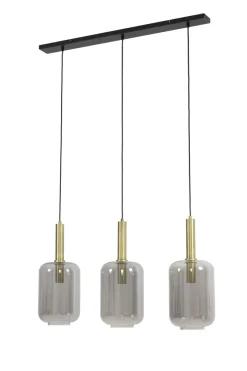 Light en Living Hanglamp 3L 100x22x32 cm LEKAR antiek brons met smoke glas