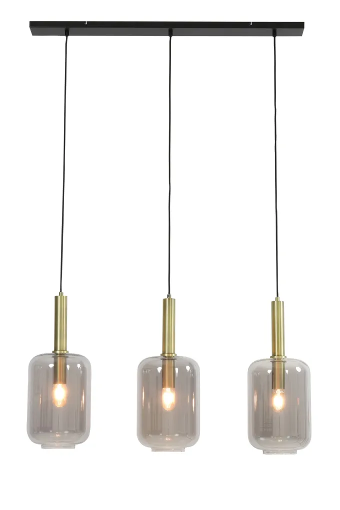 Light en Living Hanglamp 3L 100x22x32 cm LEKAR antiek brons met smoke glas
