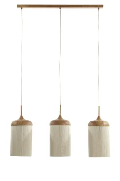 Light en Living Hanglamp 3L 90x22x32 cm DANIA hout print naturel+touw crème