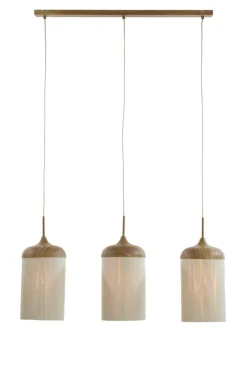 Light en Living Hanglamp 3L 90x22x32 cm DANIA hout print naturel+touw crème