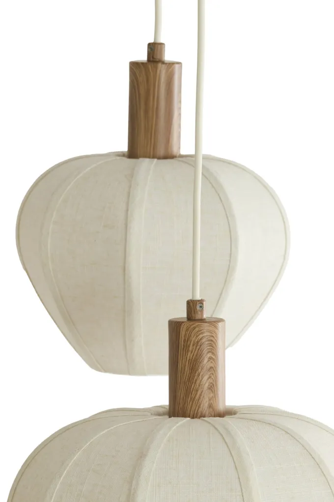 Light en Living Hanglamp 10L 144x49x200 cm HUXI houtprint + linnen crème