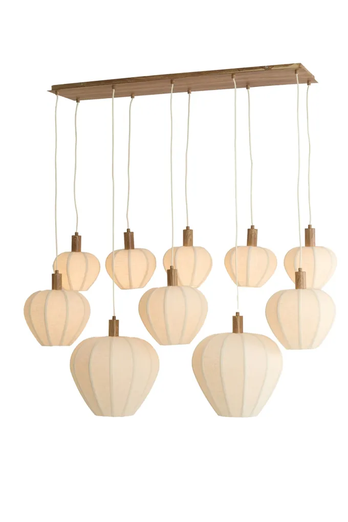 Light en Living Hanglamp 10L 144x49x200 cm HUXI houtprint + linnen crème