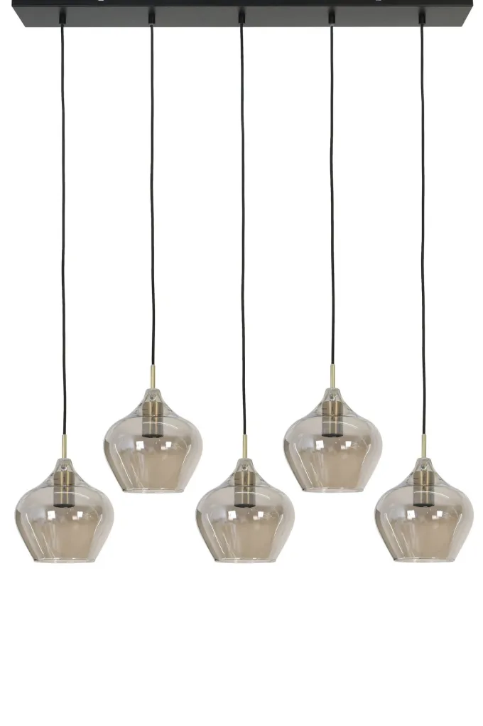 Light en Living Hanglamp 5L 104x20x120 cm RAKEL antiek brons+smoke