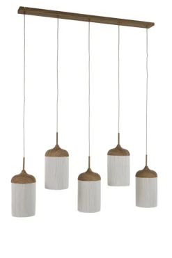 Light en Living Hanglamp 5L 117x10x27 cm DANIA houtprint naturel+touw crème