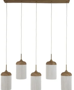 Light en Living Hanglamp 5L 117x10x27 cm DANIA houtprint naturel+touw crème