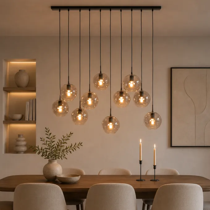 Light en Living Hanglamp 10L 124x35x120 cm SUBAR mat zwart & smoke glas