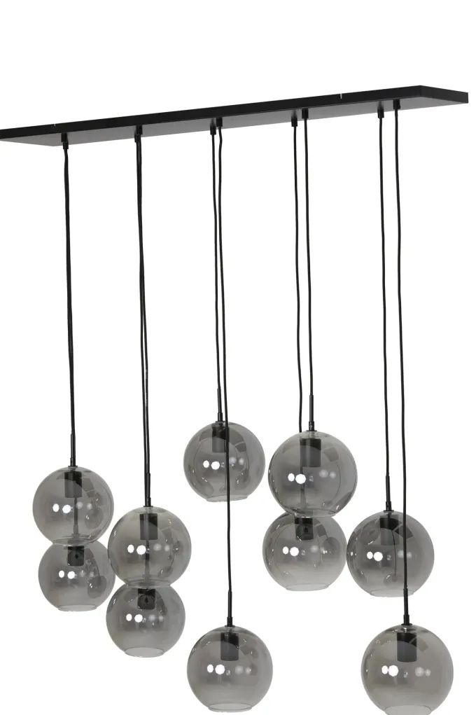 Light en Living Hanglamp 10L 124x35x120 cm SUBAR mat zwart & smoke glas
