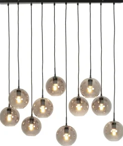Light en Living Hanglamp 10L 124x35x120 cm SUBAR mat zwart & smoke glas