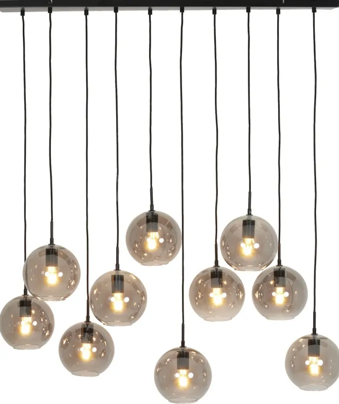 Light en Living Hanglamp 10L 124x35x120 cm SUBAR mat zwart & smoke glas