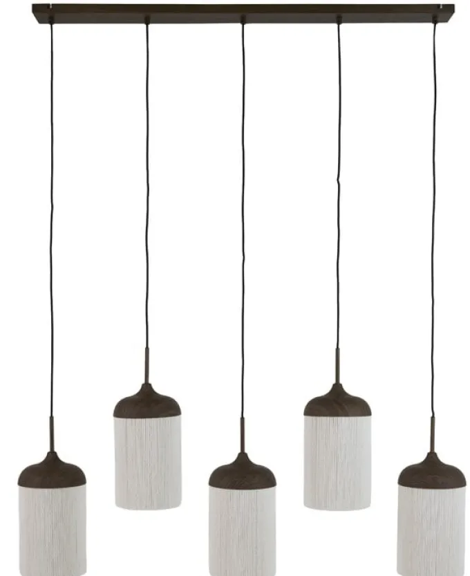 Light en Living Hanglamp 5L 117x10x27 cm DANIA houtprint donkerbruin+touw crème