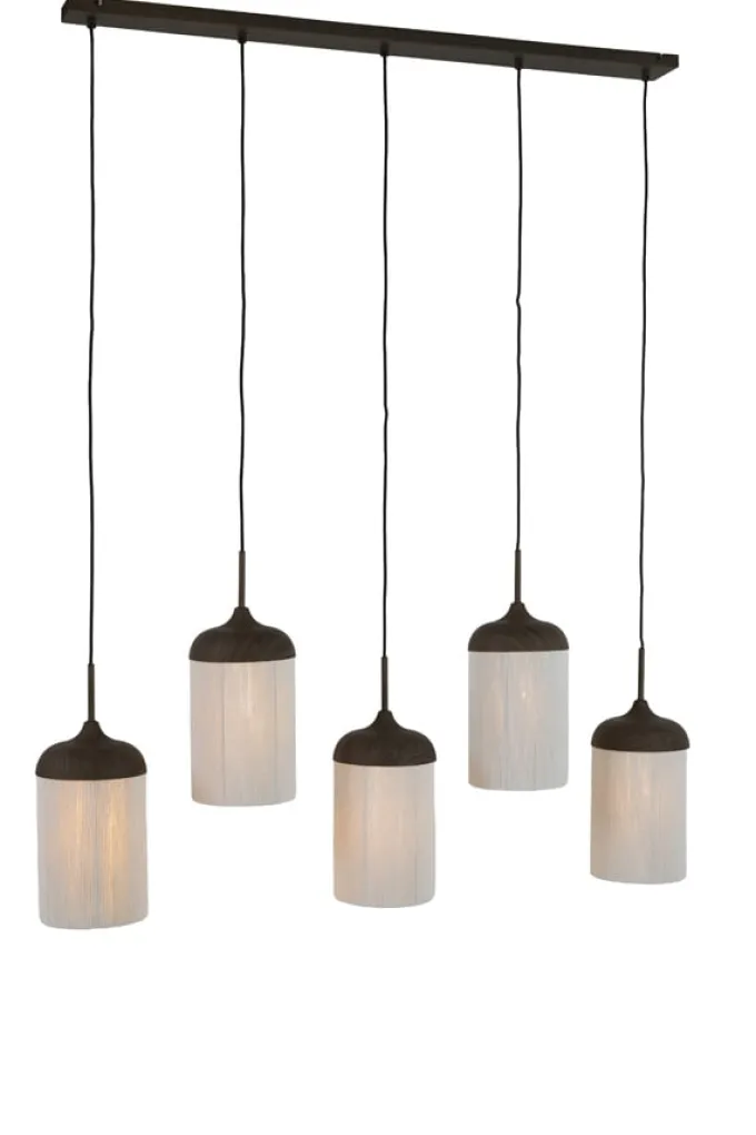 Light en Living Hanglamp 5L 117x10x27 cm DANIA houtprint donkerbruin+touw crème