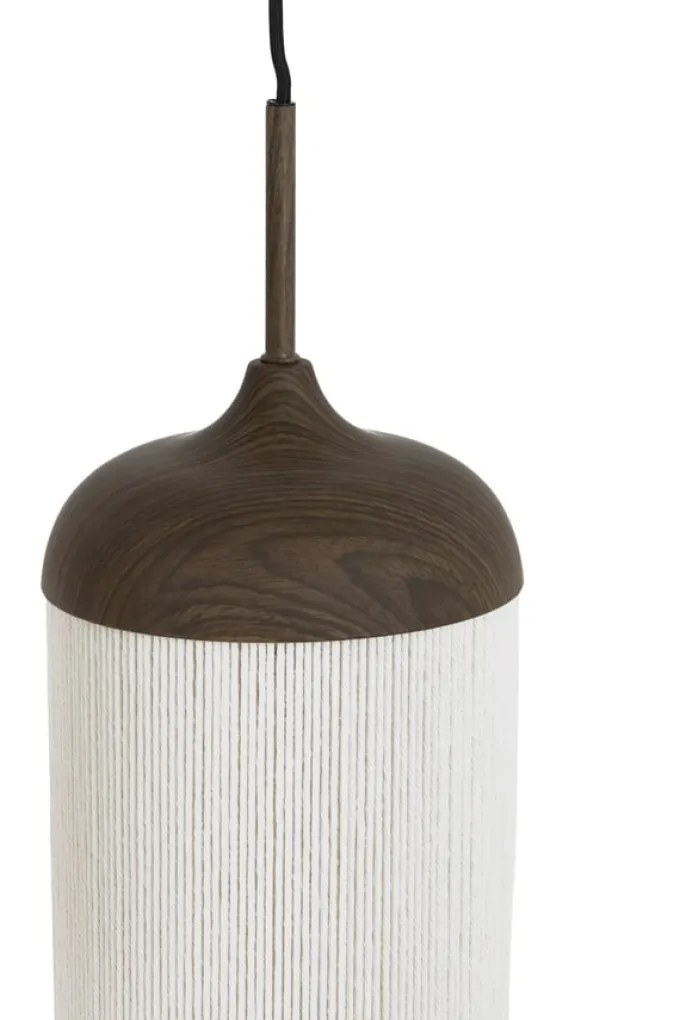 Light en Living Hanglamp 5L 117x10x27 cm DANIA houtprint donkerbruin+touw crème