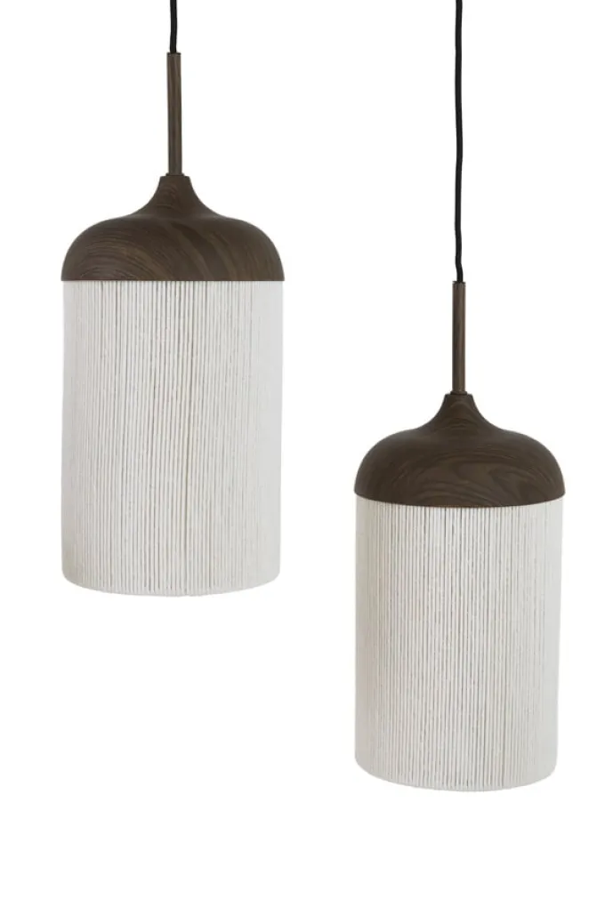 Light en Living Hanglamp 5L 117x10x27 cm DANIA houtprint donkerbruin+touw crème