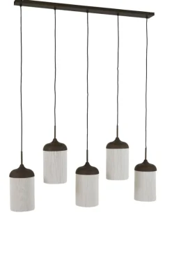 Light en Living Hanglamp 5L 117x10x27 cm DANIA houtprint donkerbruin+touw crème