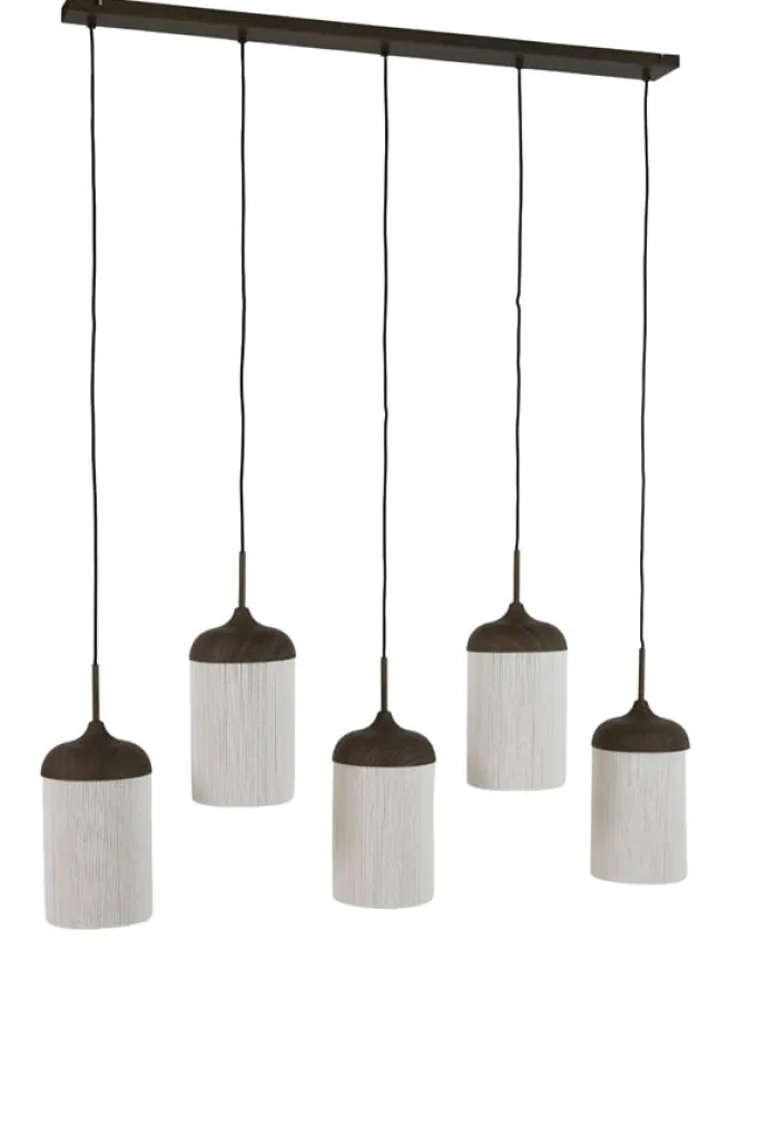 Light en Living Hanglamp 5L 117x10x27 cm DANIA houtprint donkerbruin+touw crème