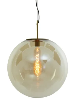 Light en Living Hanglamp Medina antiek brons met amber glas - Verkrijgbaar in 2 maten