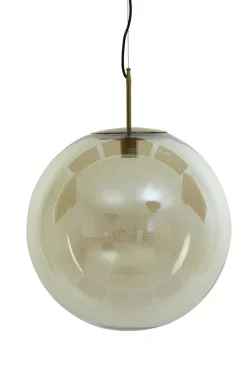 Light en Living Hanglamp Medina antiek brons met amber glas - Verkrijgbaar in 2 maten