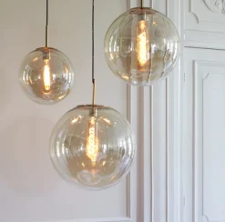 Light en Living Hanglamp Medina antiek brons met amber glas - Verkrijgbaar in 2 maten
