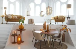 Light en Living Hanglamp MISTY goud+glas amber goud - 2 maten