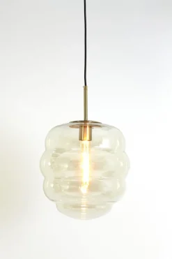Light en Living Hanglamp MISTY goud+glas amber goud - 2 maten