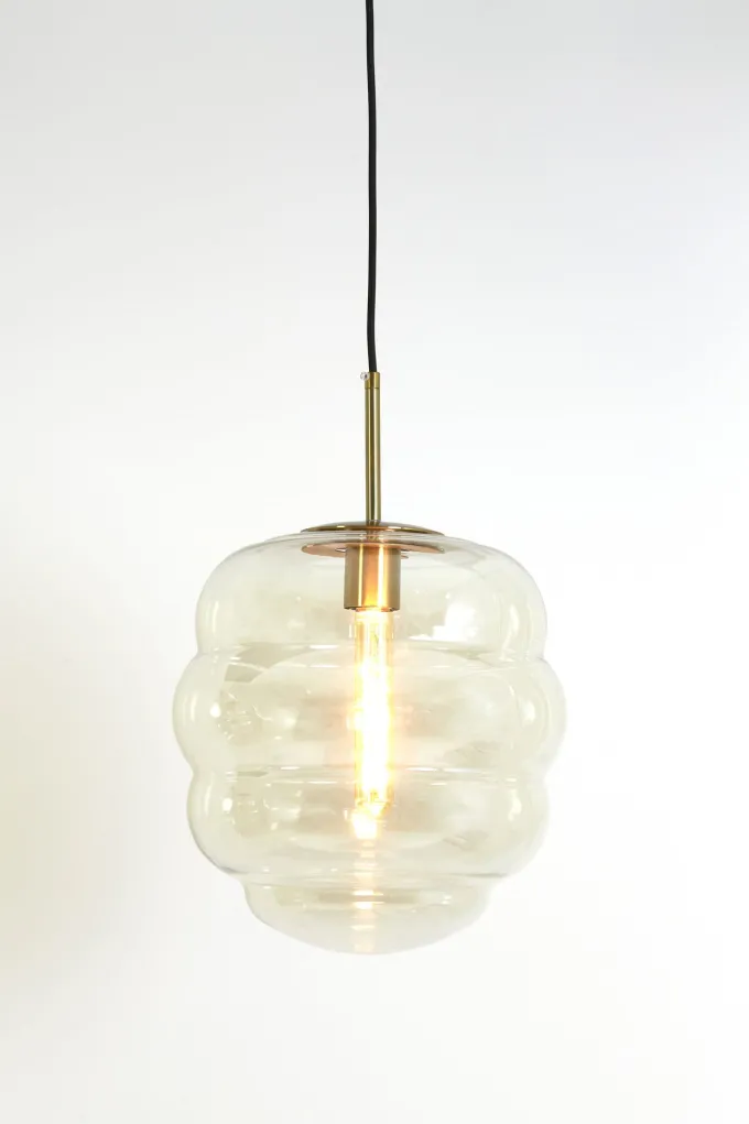 Light en Living Hanglamp MISTY goud+glas amber goud - 2 maten