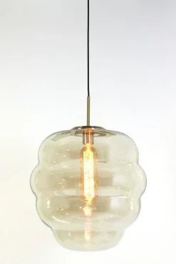 Light en Living Hanglamp MISTY goud+glas amber goud - 2 maten
