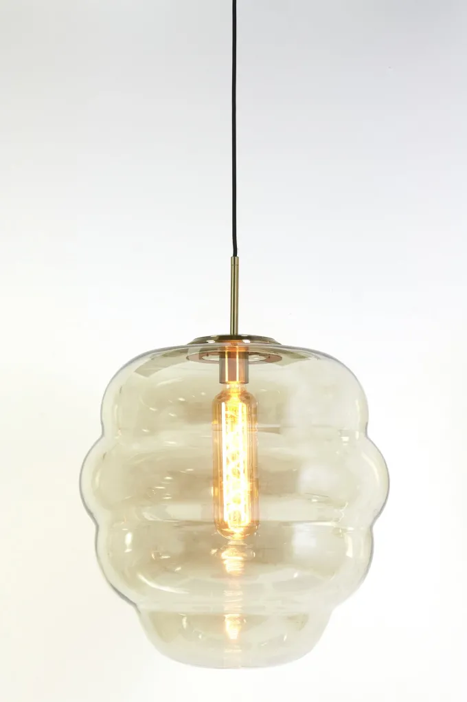 Light en Living Hanglamp MISTY goud+glas amber goud - 2 maten
