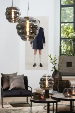 Light en Living Hanglamp MISTY glas smoke + mat zwart - 2 maten