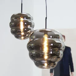Light en Living Hanglamp MISTY glas smoke + mat zwart - 2 maten