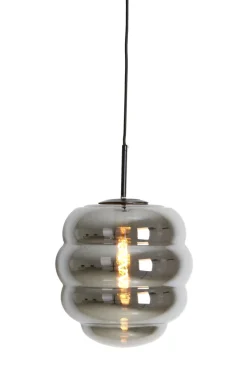Light en Living Hanglamp MISTY glas smoke + mat zwart - 2 maten