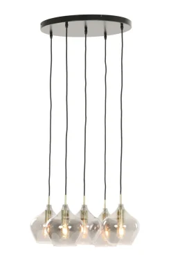 Light en Living Hanglamp RAKEL 5-lichts Ø61x66 cm Antiek Brons & Smoke