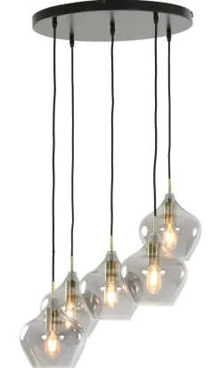Light en Living Hanglamp RAKEL 5-lichts Ø61x66 cm Antiek Brons & Smoke