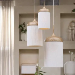 Light en Living Hanglamp Ø27,5x52 cm DANIA hout print naturel+touw crème