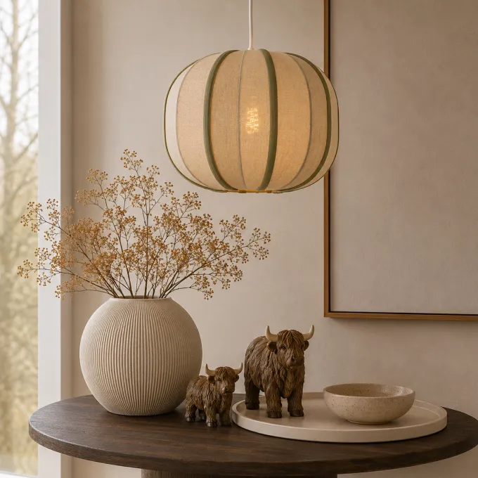 Light en Living Hanglamp Ø40x30 cm ESMIRIA naturel+olijfgroen