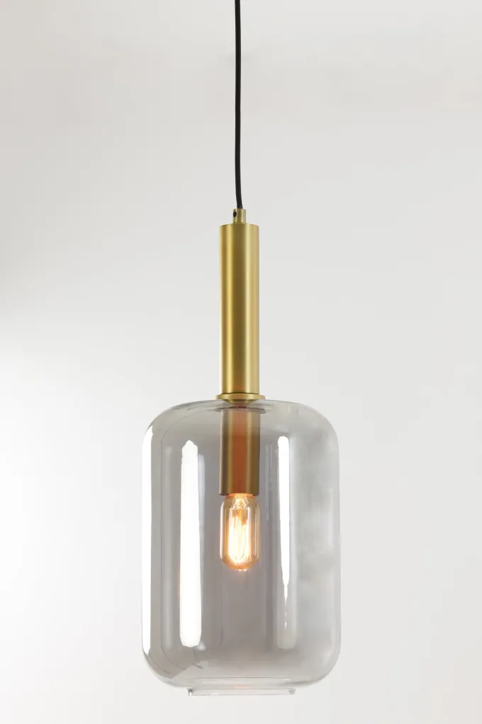 Light en Living Hanglamp Ø22x52 cm LEKAR Antiek Brons met Smoke Glas