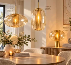 Light en Living Hanglamp Ø35x21 cm MINDELO glas amber+goud