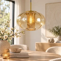 Light en Living Hanglamp Ø35x21 cm MINDELO glas amber+goud