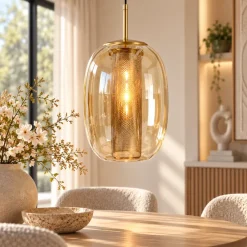 Light en Living Hanglamp Ø30x36 cm MINDELO glas amber+goud
