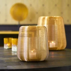 Light en Living Hurricane ADETA Goud klein - Sfeervol Metalen Windlicht
