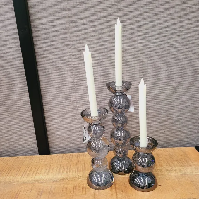 Light en Living Kaarsenhouder ITINGA glas bubbel smoke Ø10x26,5 cm van Light & Living
