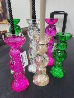 Light en Living Kaarsenhouder ITINGA Ø10x26,5 cm van groen bubbelglas
