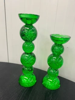 Light en Living Kaarsenhouder ITINGA Ø10x26,5 cm van groen bubbelglas