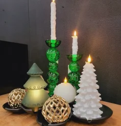 Light en Living Kaarsenhouder ITINGA Ø10x26,5 cm van groen bubbelglas